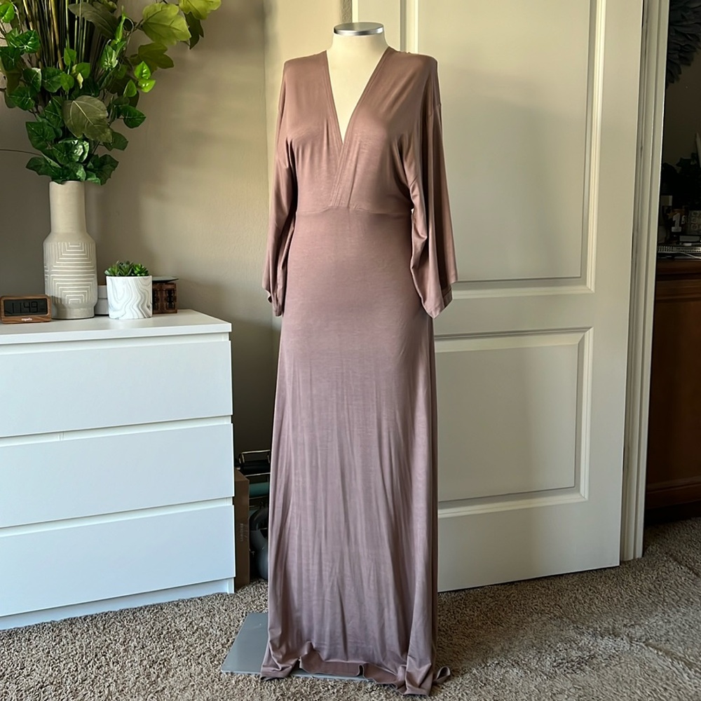 Nude maxi dress in tee-shirt material